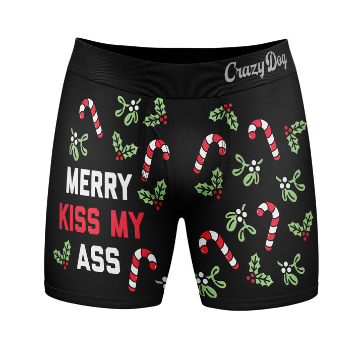Funny Black Merry Kiss My Ass Nerdy Christmas Sarcastic Tee