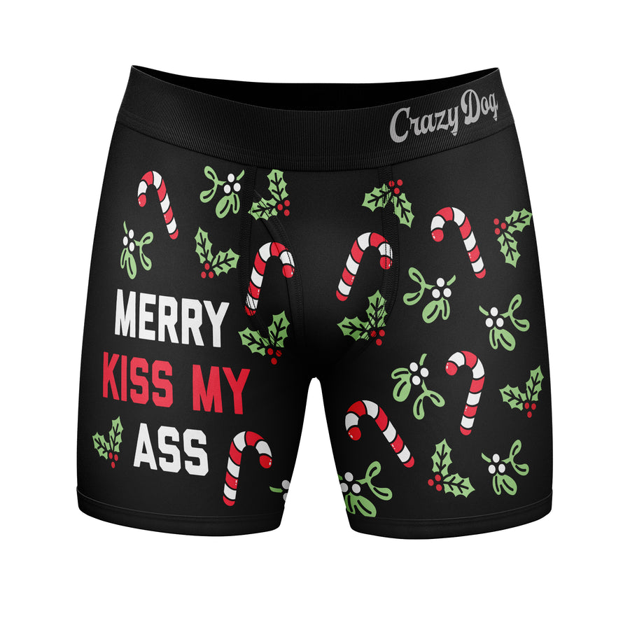 Funny Black Merry Kiss My Ass Nerdy Christmas Sarcastic Tee
