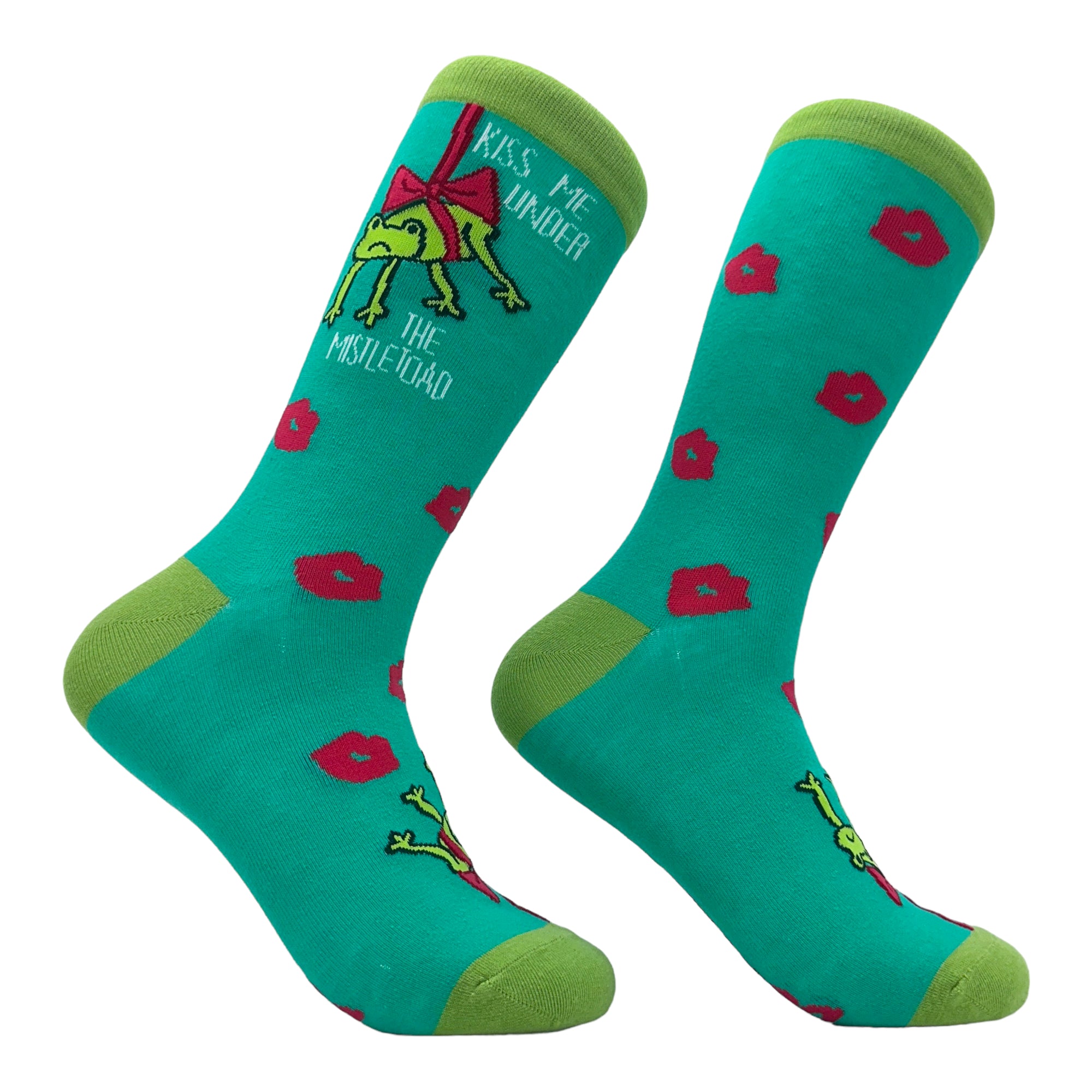Funny Green - Mistletoad Women's Kiss Me Under The Mistletoad Sock Nerdy Christmas Sarcastic Tee