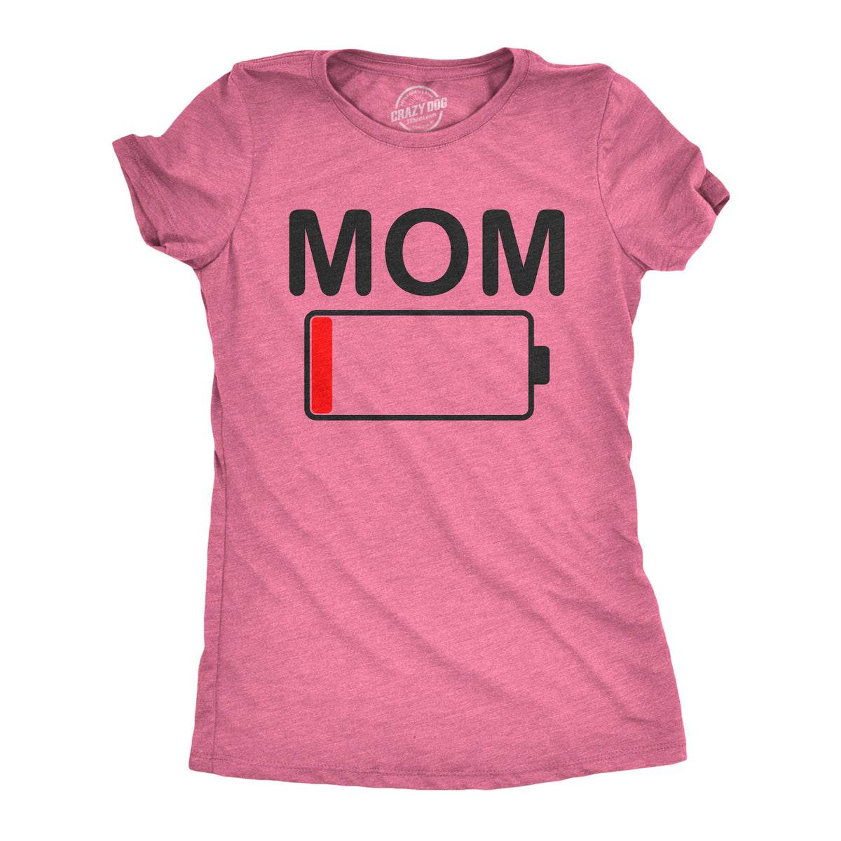 Funny Heather Pink Mom Battery Low Womens T Shirt Nerdy Mother&#39;s Day Tee