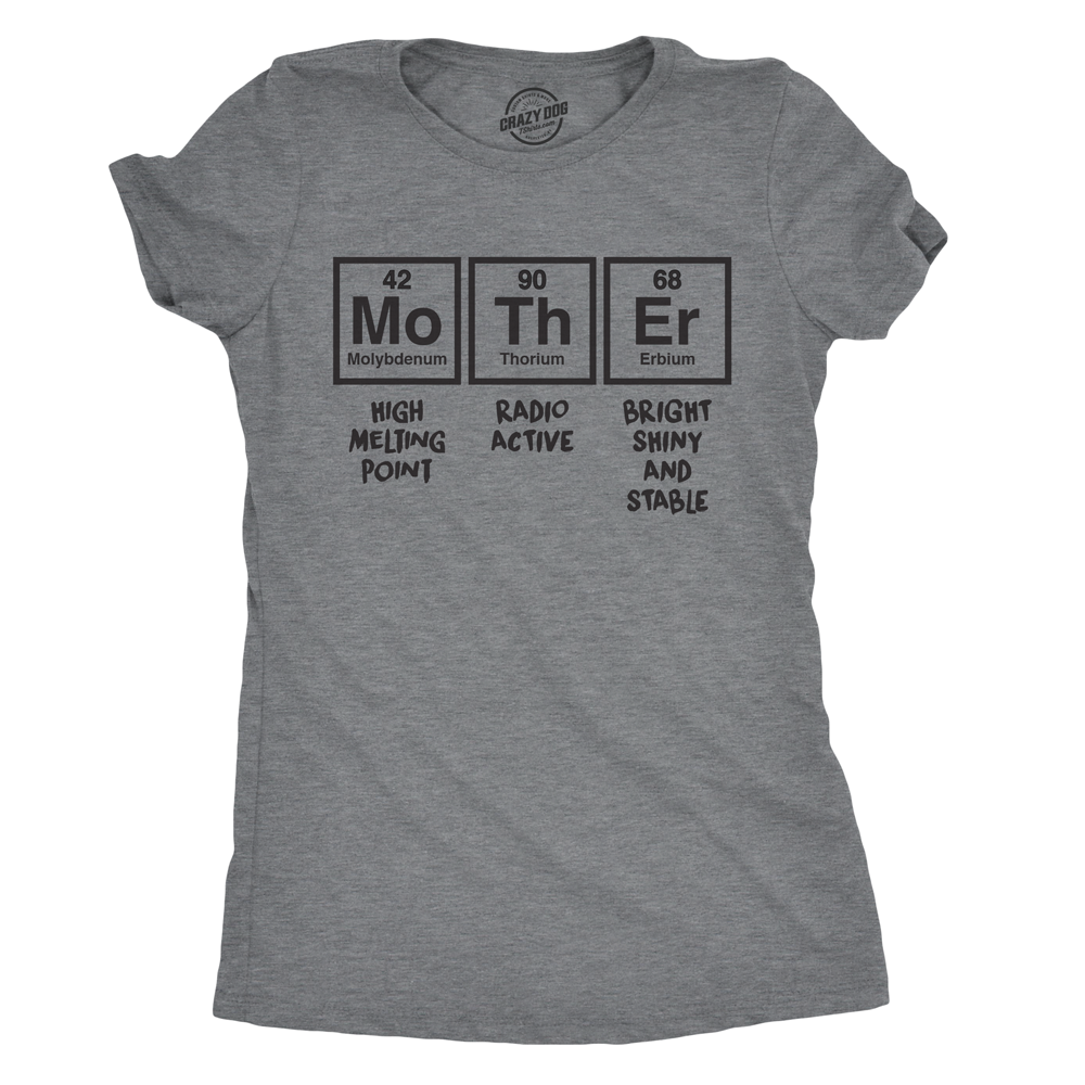 Funny Dark Heather Grey Mother Periodic Table Womens T Shirt Nerdy Mother's Day Science Tee
