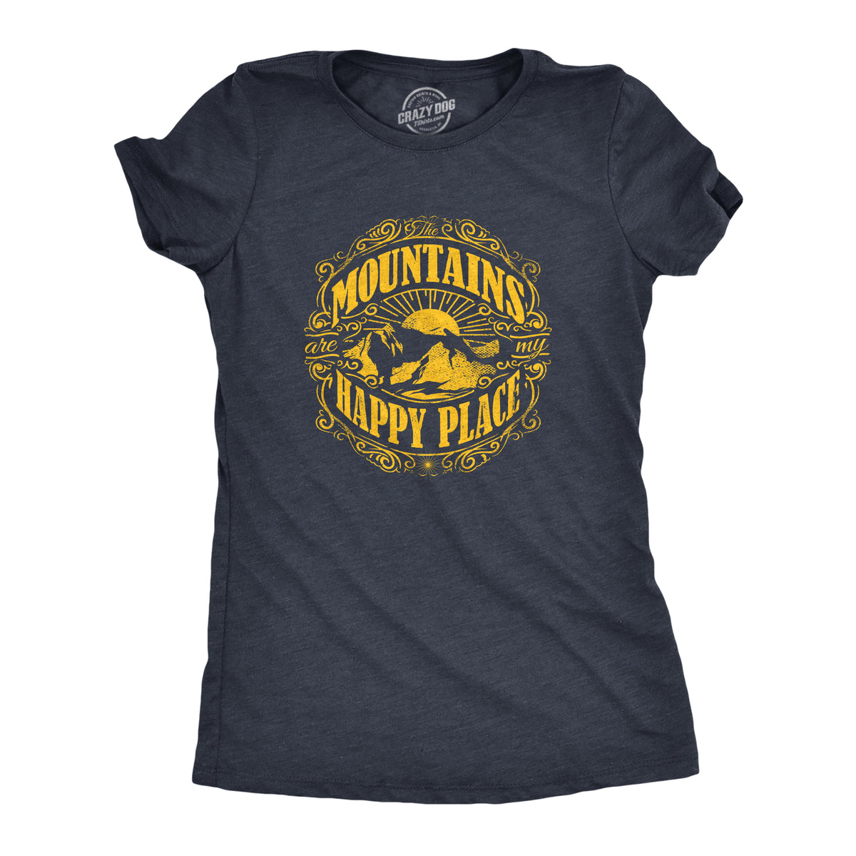 Funny Navy Mountains Are My Happy Place Womens T Shirt Nerdy Camping Retro Tee