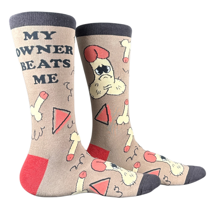 Funny Multi - Owner Beats Me My Owner Beats Me Sock Nerdy sex offensive Tee