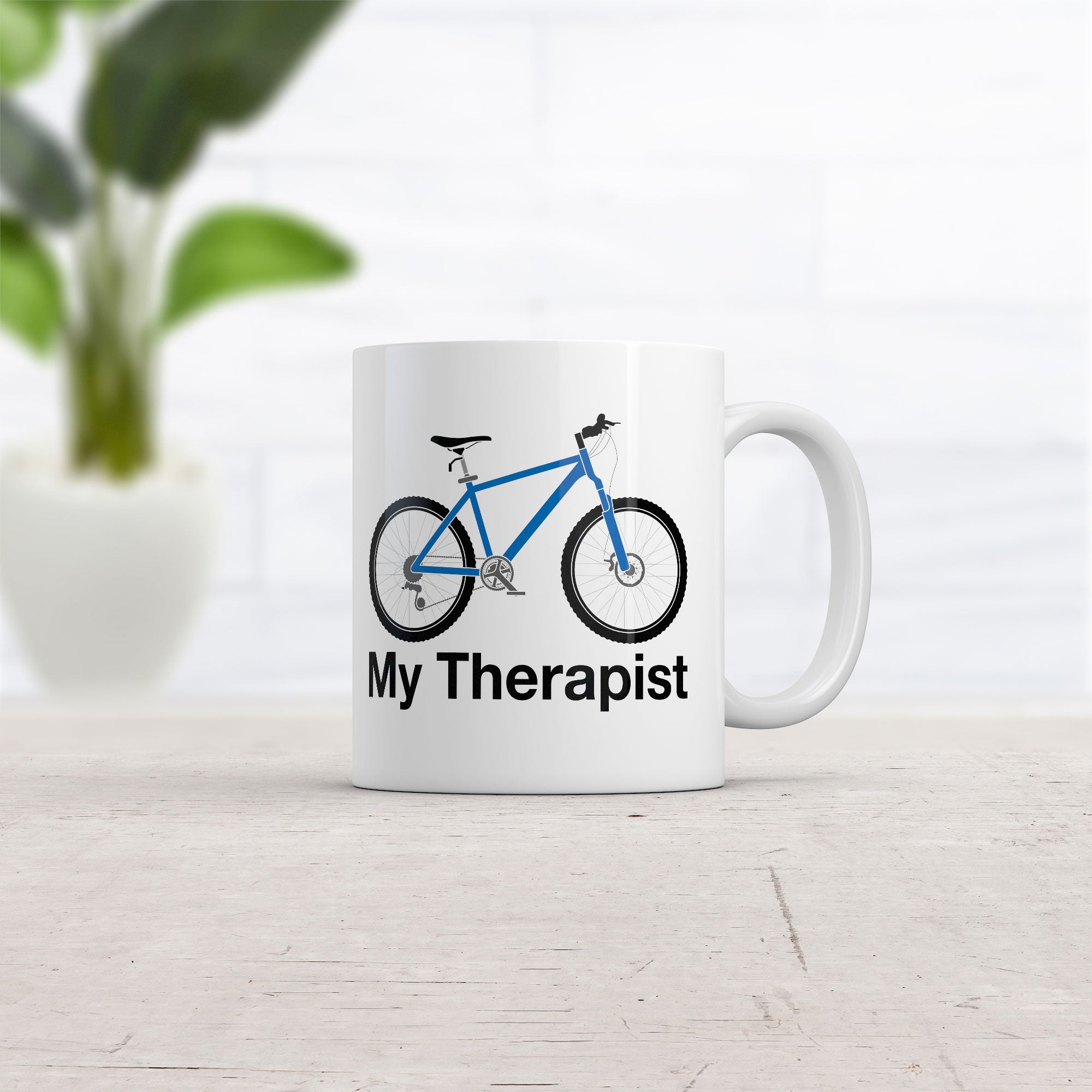 Funny White My Therapist Bicycle Coffee Mug Nerdy sarcastic Fitness Tee