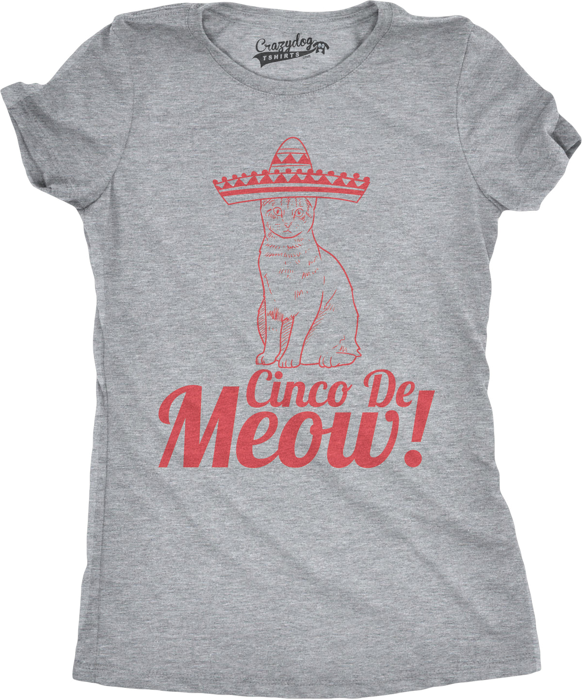 Funny Light Heather Grey Cinco De Meow Cat Womens T Shirt Nerdy Cinco De Mayo Sarcastic Cat Tee