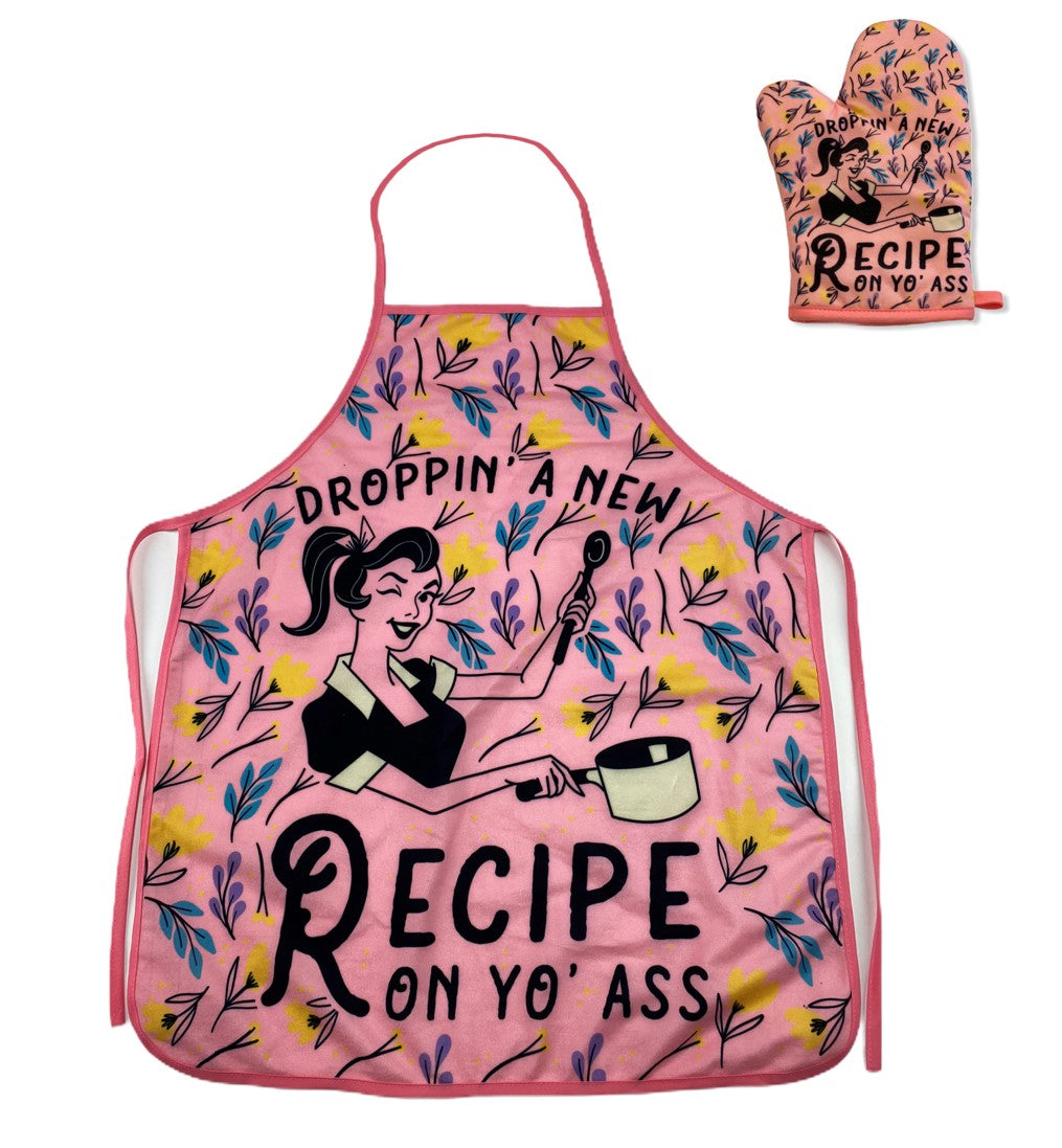 Funny Pink Droppin A New Recipe On Yo Ass Oven Mitt + Apron Nerdy Food Tee
