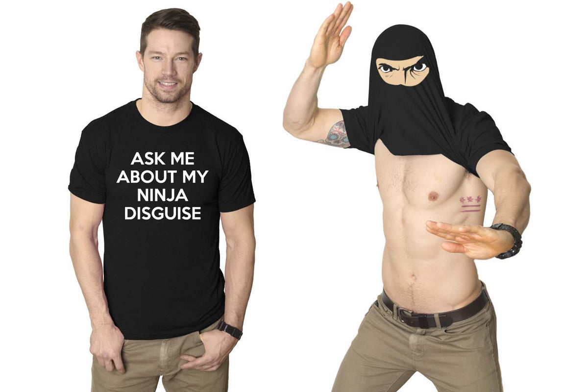 Funny Black Ask Me About My Ninja Disguise Flip Mens T Shirt Nerdy Flip Ninja Tee