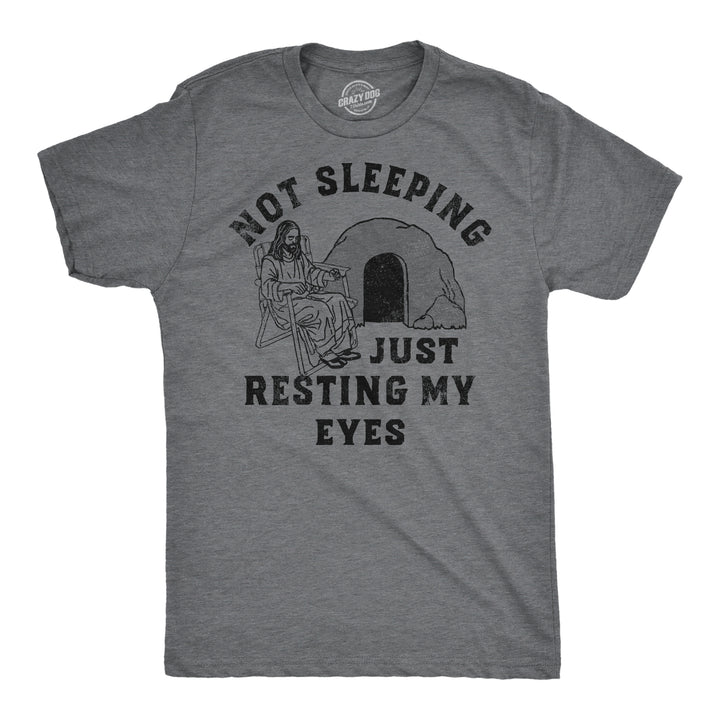 Funny Light Heather Grey - Resting Eyes Jesus Not Sleeping Just Resting My Eyes Mens T Shirt Nerdy Easter Sarcastic Tee
