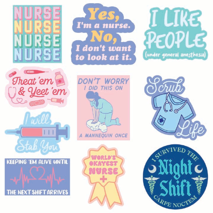 Funny Multi Nurse Stickers Nerdy motivational Tee