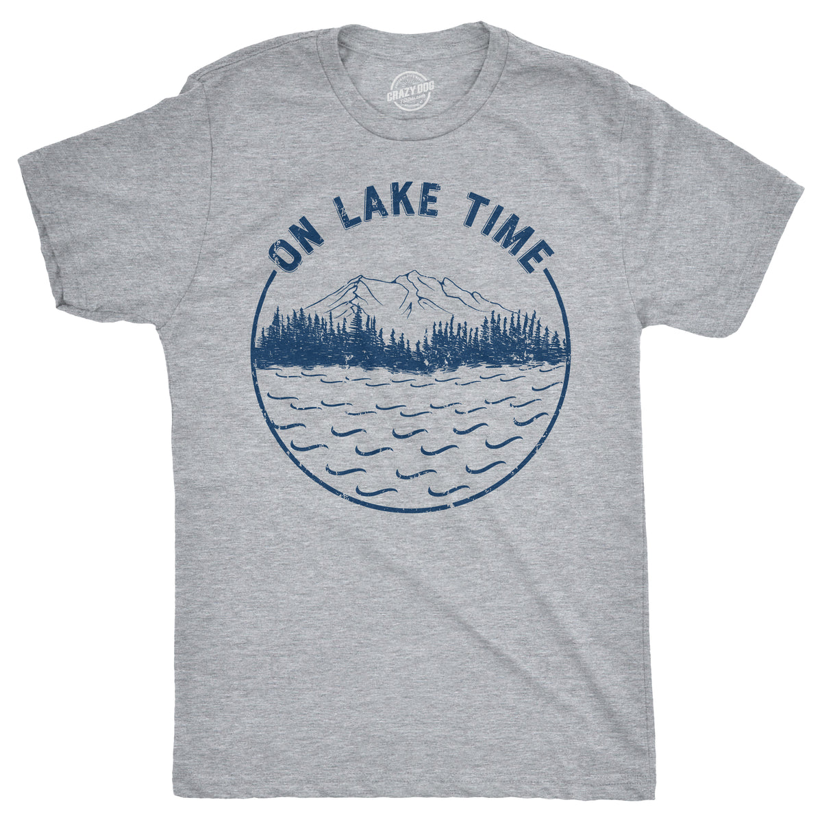 Funny Light Heather Grey On Lake Time Mens T Shirt Nerdy Camping Tee