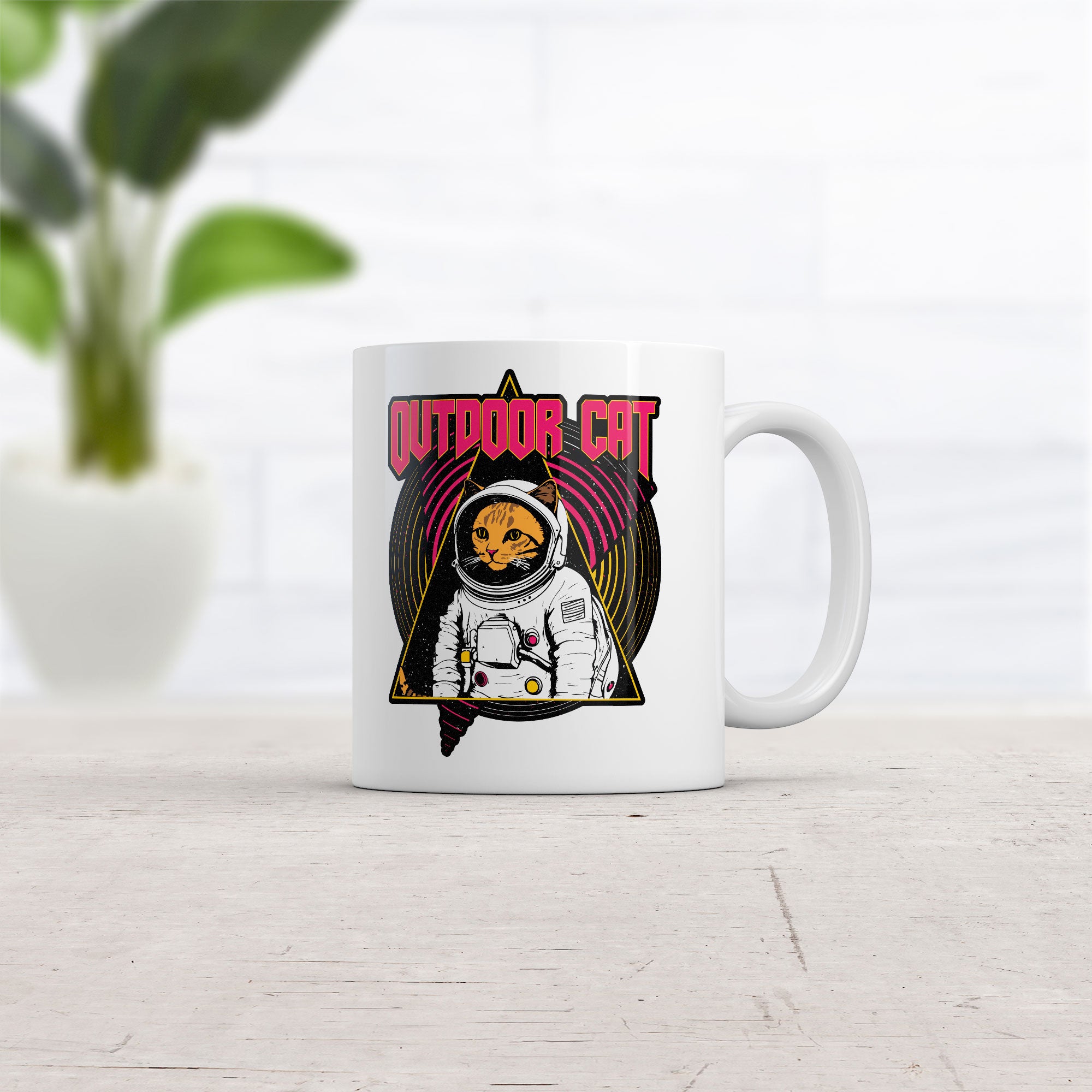 Funny White Outdoor Cat Space Coffee Mug Nerdy Cat space Tee