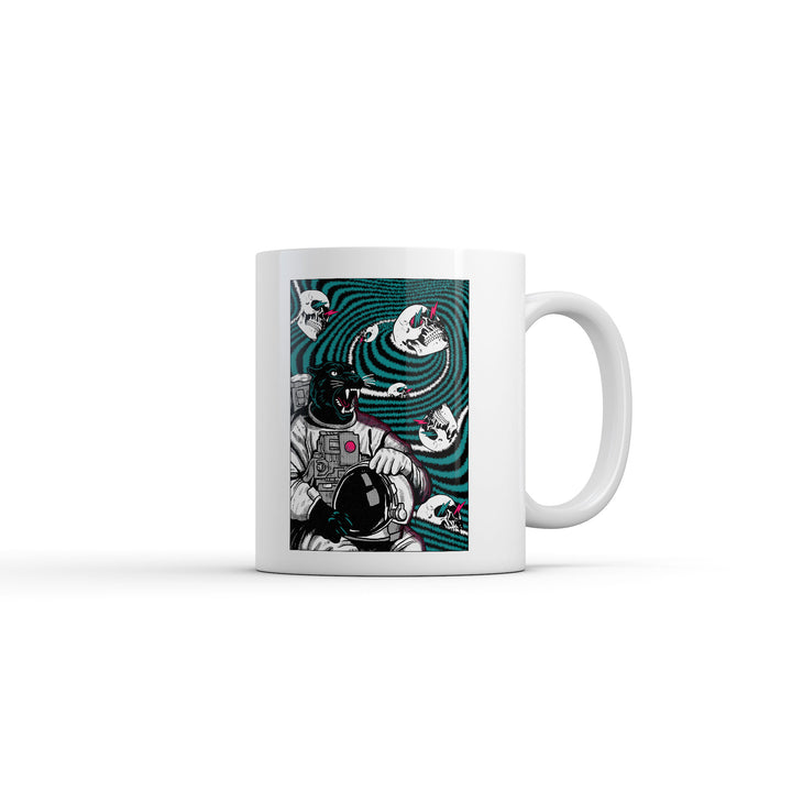 Funny White Panther Astronaut Coffee Mug Nerdy space animal Tee