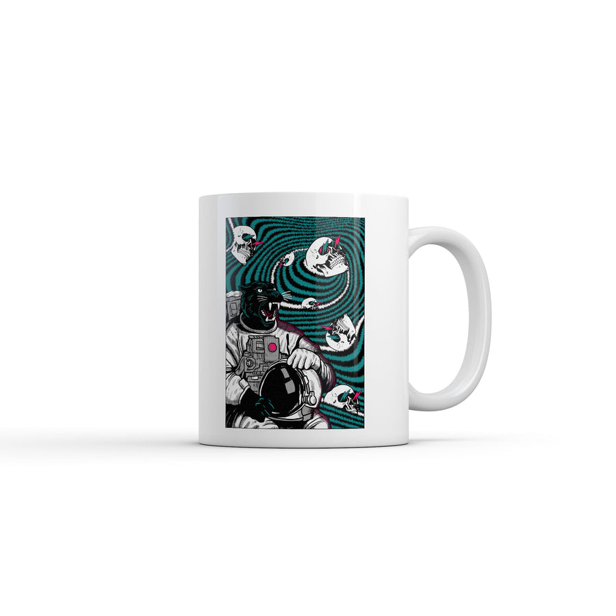 Funny White Panther Astronaut Coffee Mug Nerdy space animal Tee