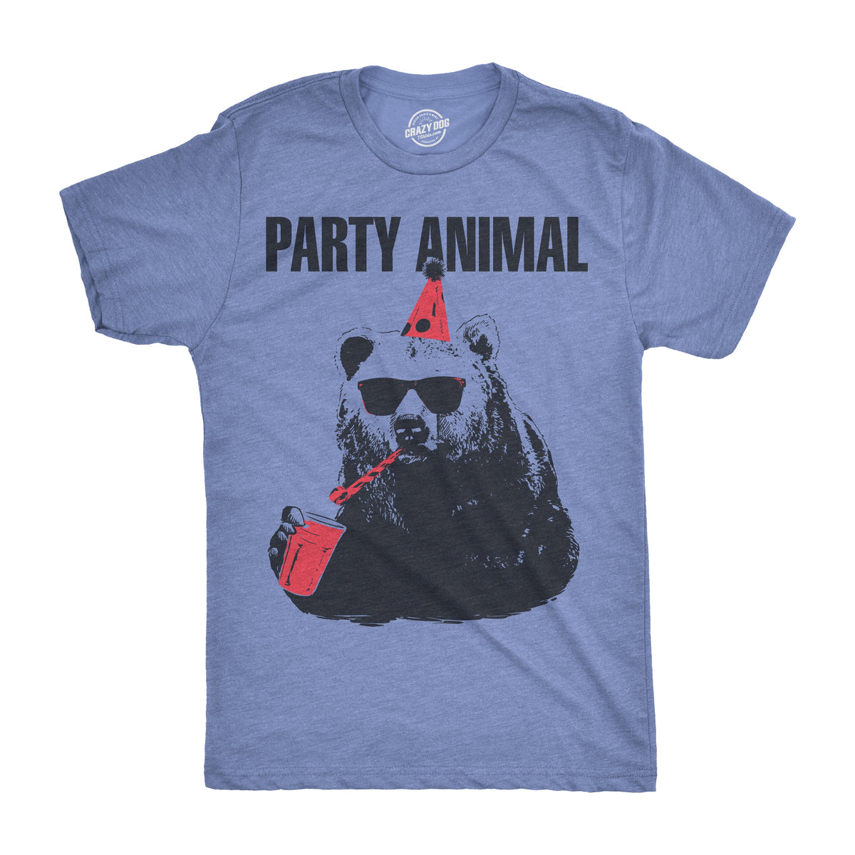Funny Heather Light Blue Party Animal Mens T Shirt Nerdy Birthday Animal Tee