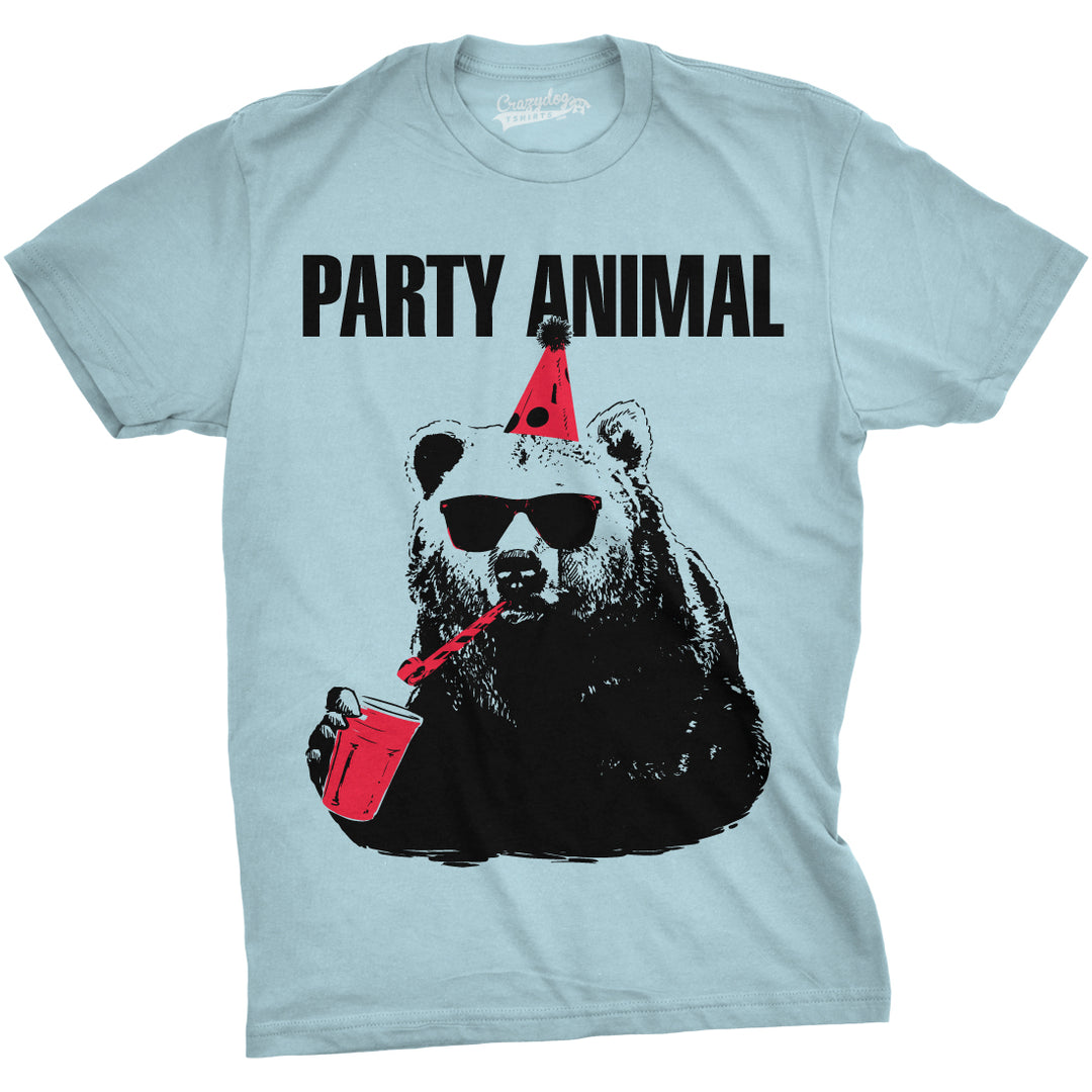 Funny Heather Light Blue Party Animal Mens T Shirt Nerdy Birthday Animal Tee