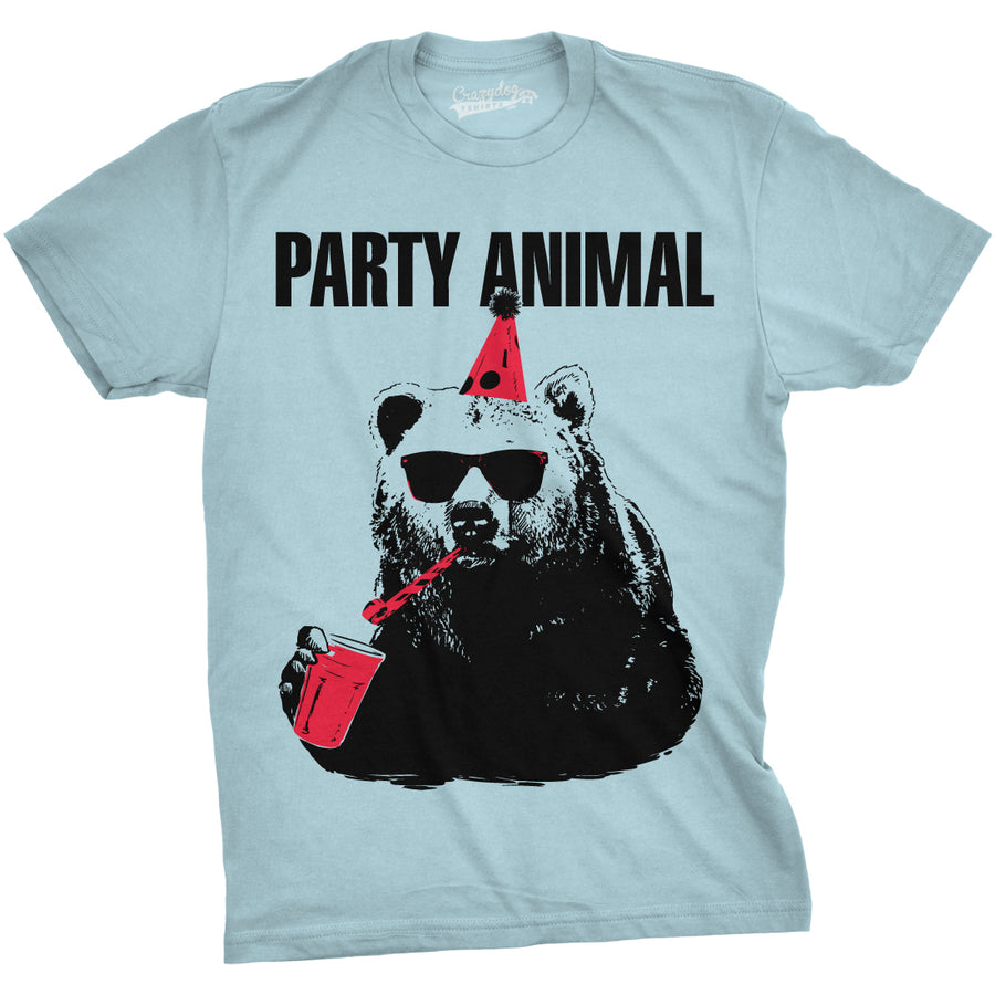 Funny Heather Light Blue Party Animal Mens T Shirt Nerdy Birthday Animal Tee