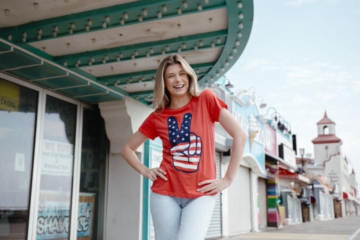 Peace Sign American Flag Women's T Shirt
