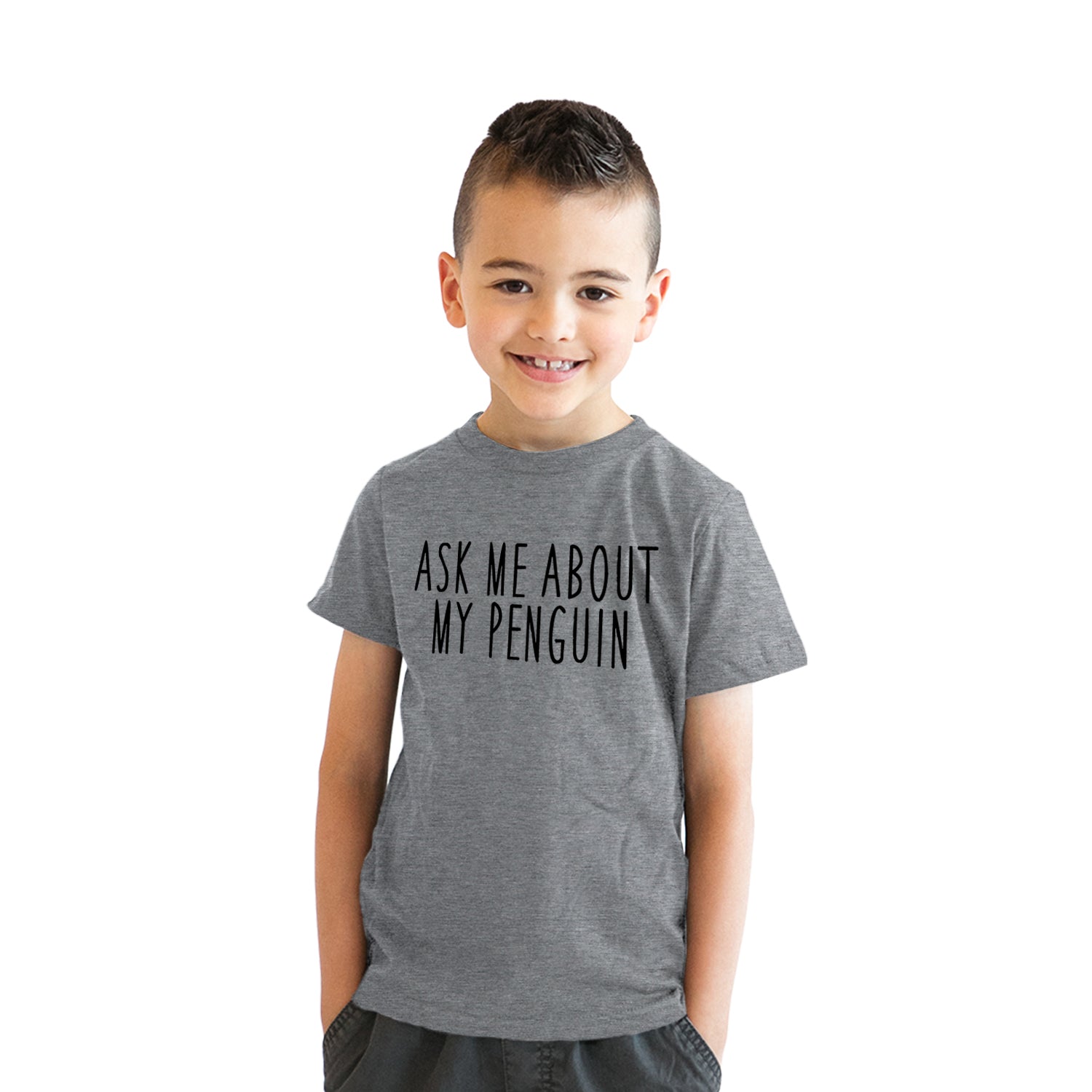 Funny Light Heather Grey - Penguin Ask Me About My Penguin Youth T Shirt Nerdy Flip Animal Tee