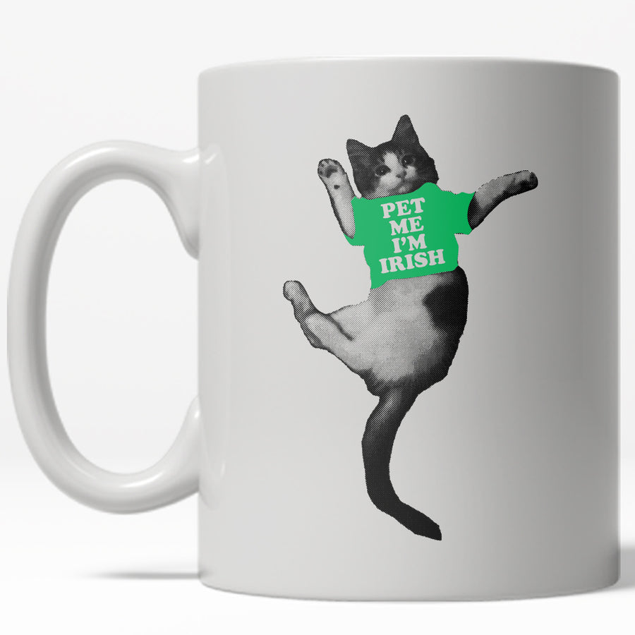 Funny White Pet Me I'm Irish Coffee Mug Nerdy Saint Patrick's Day Tee
