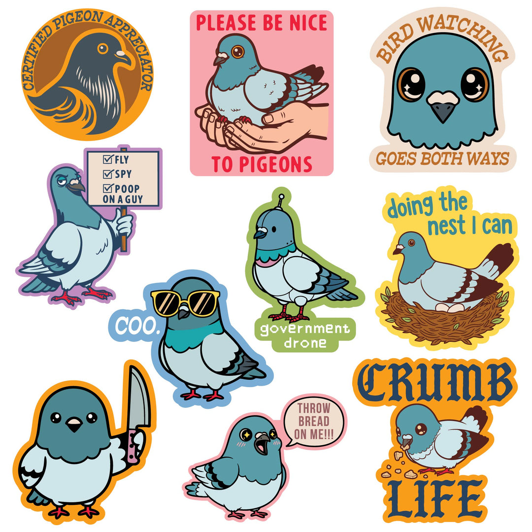 Funny Multi Pigeon Stickers Nerdy animal Tee