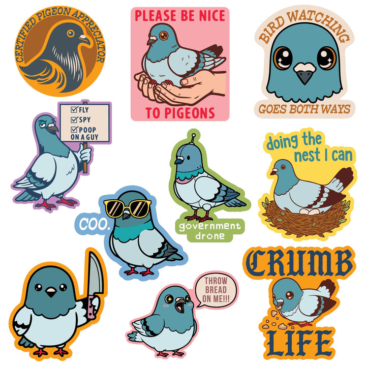 Funny Multi Pigeon Stickers Nerdy animal Tee