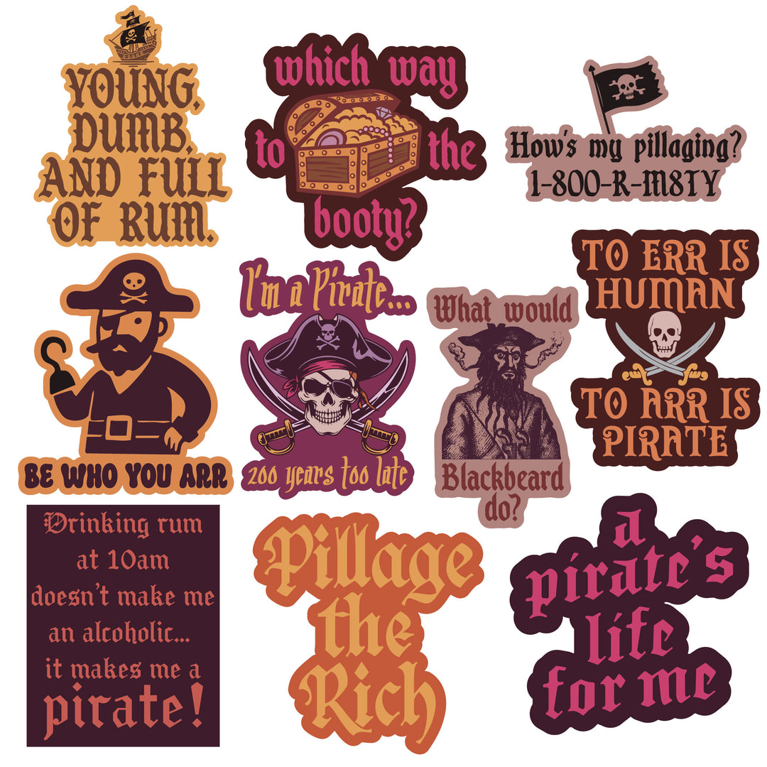 Funny Multi - Pirate Pirate Stickers Nerdy blank Tee