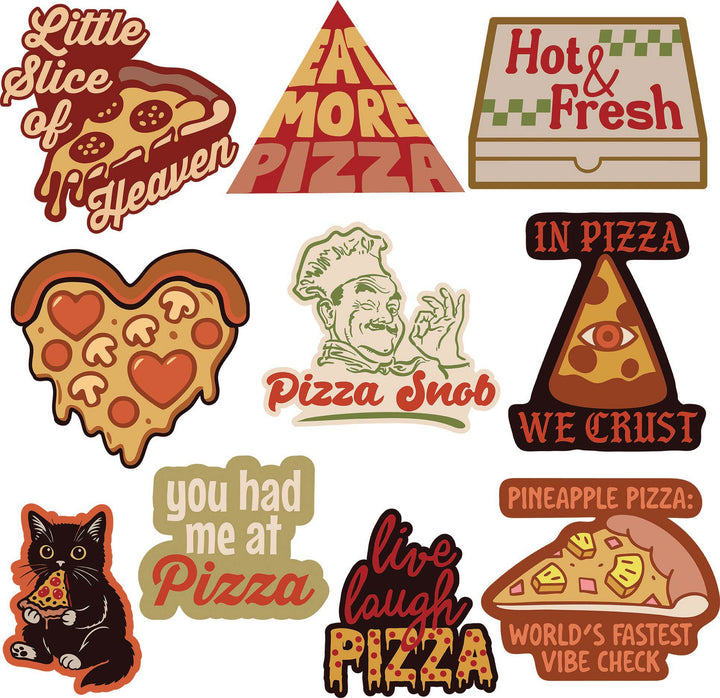 Funny Multi Pizza Stickers Nerdy food Tee