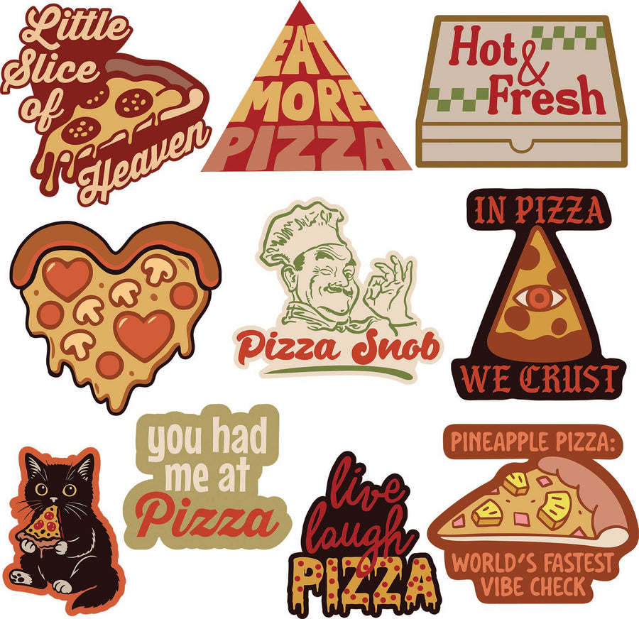 Funny Multi Pizza Stickers Nerdy food Tee