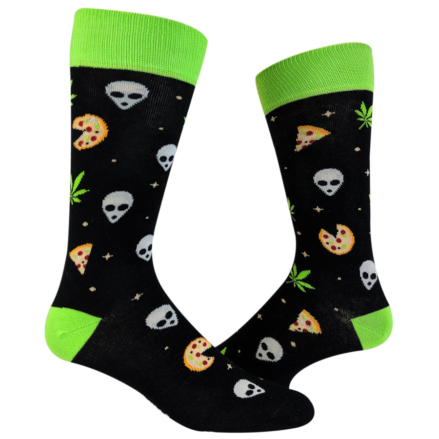 Funny Pizza Alien Womens Pizza Weed Alien Sock Nerdy 420 Space Tee