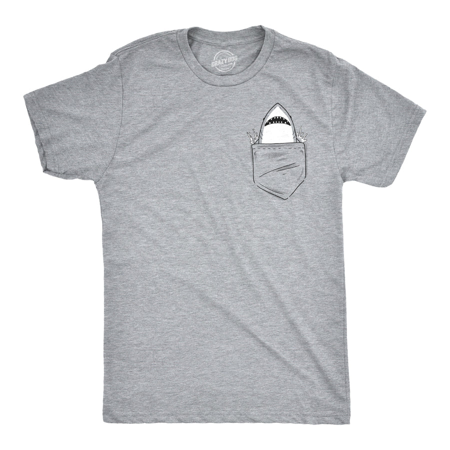 Funny Light Heather Grey - Pocket Shark Pocket Shark Mens T Shirt Nerdy Shark Week Tee