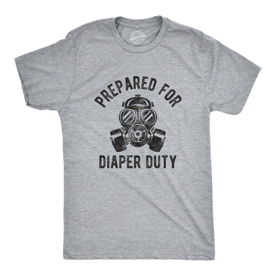 Funny Light Heather Grey Prepared For Diaper Duty Mens T Shirt Nerdy Father's Day Toilet Tee