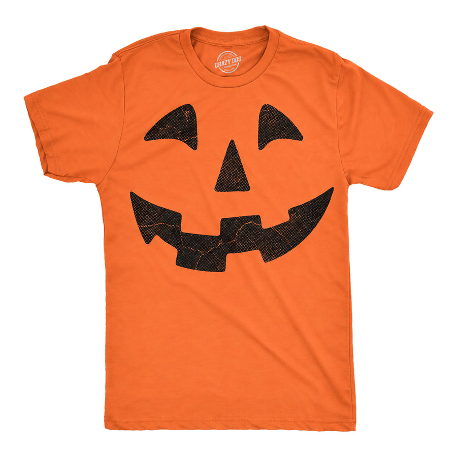 Funny Orange Pumpkin Face Mens T Shirt Nerdy Halloween Tee