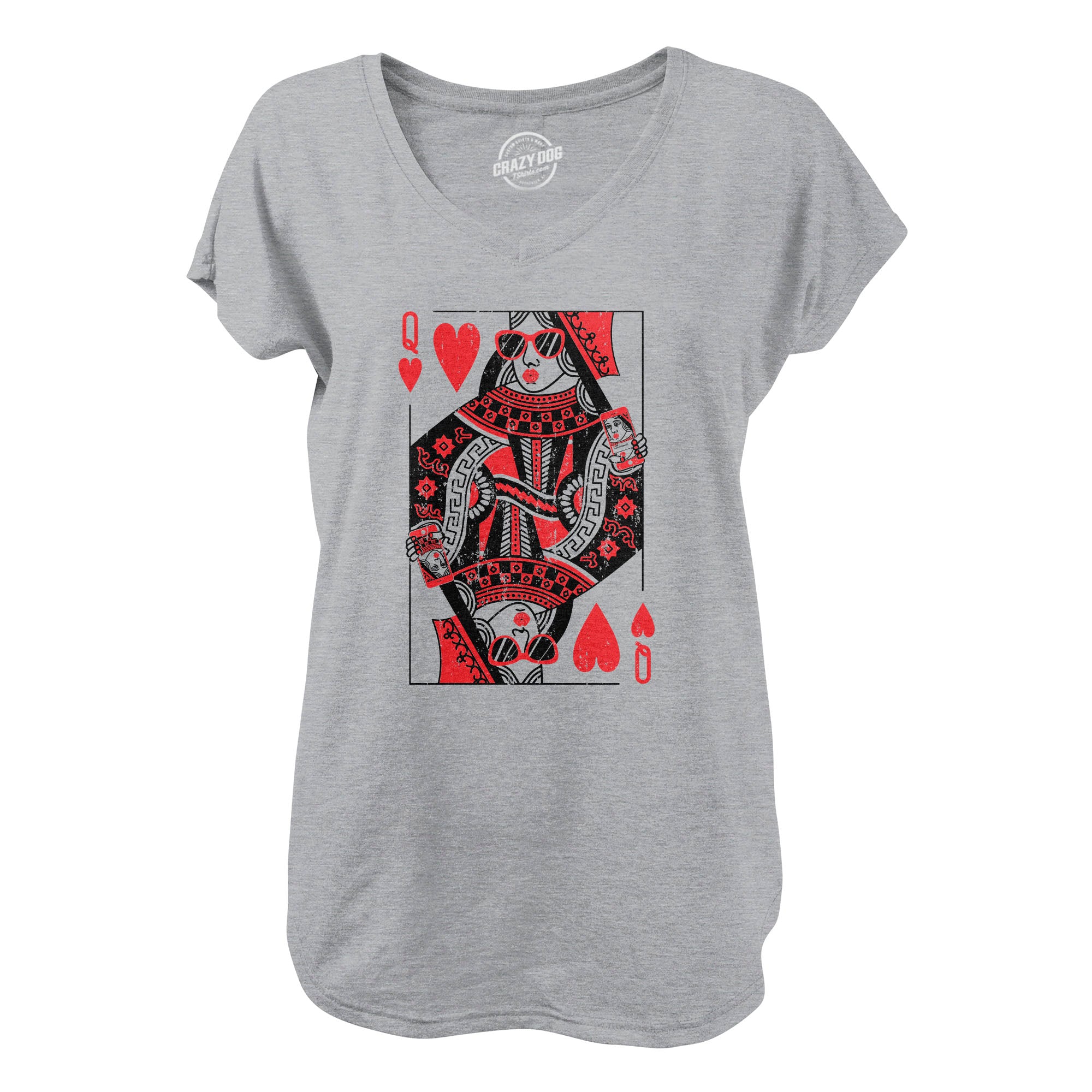 Funny Light Heather Grey Queen Of Hearts Nerdy Mother's Day Sarcastic Tee