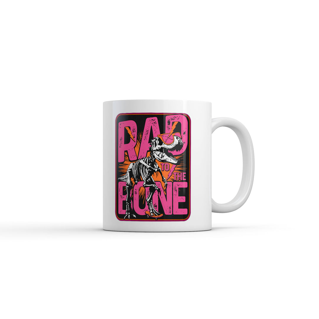 Funny White Rad To The Bone Coffee Mug Nerdy dinosaur Tee