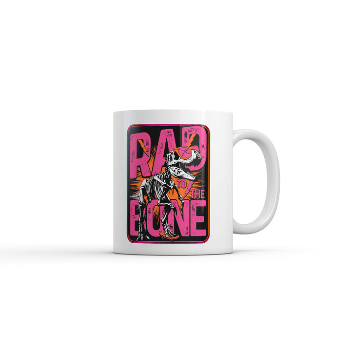 Funny White Rad To The Bone Coffee Mug Nerdy dinosaur Tee