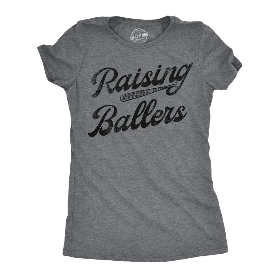 Funny Dark Heather Grey - Raising Ballers Raising Ballers Womens T Shirt Nerdy Baseball sarcastic Tee