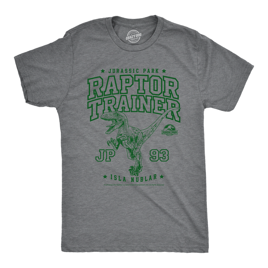 Funny Dark Heather Grey - Raptor Trainer Jurassic Park Raptor Trainer Mens T Shirt Nerdy TV & Movies Dinosaur Tee