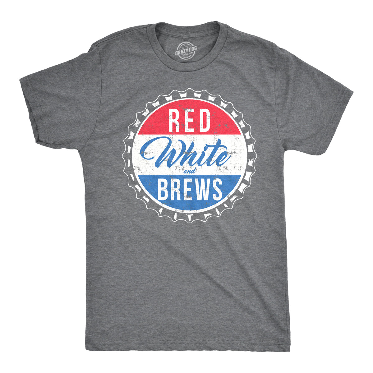 Funny Dark Heather Grey Red White and Brews Mens T Shirt Nerdy Fourth of July Beer Drinking Retro Tee