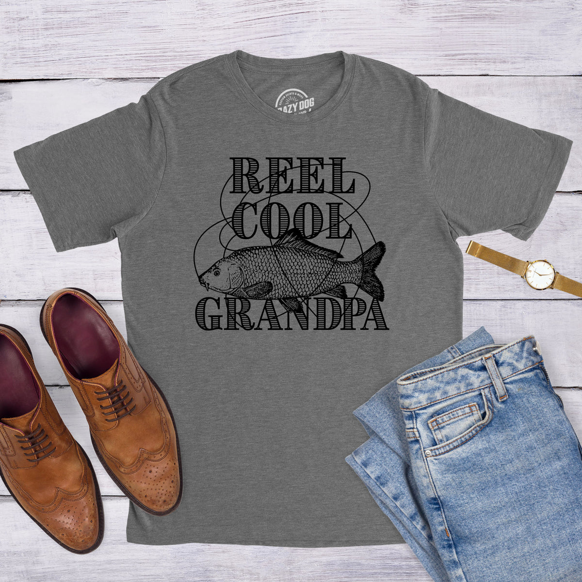 Mens Reel Cool Grandpa T Shirt Funny Graphic Novelty Fishing Tee for Fathers Day