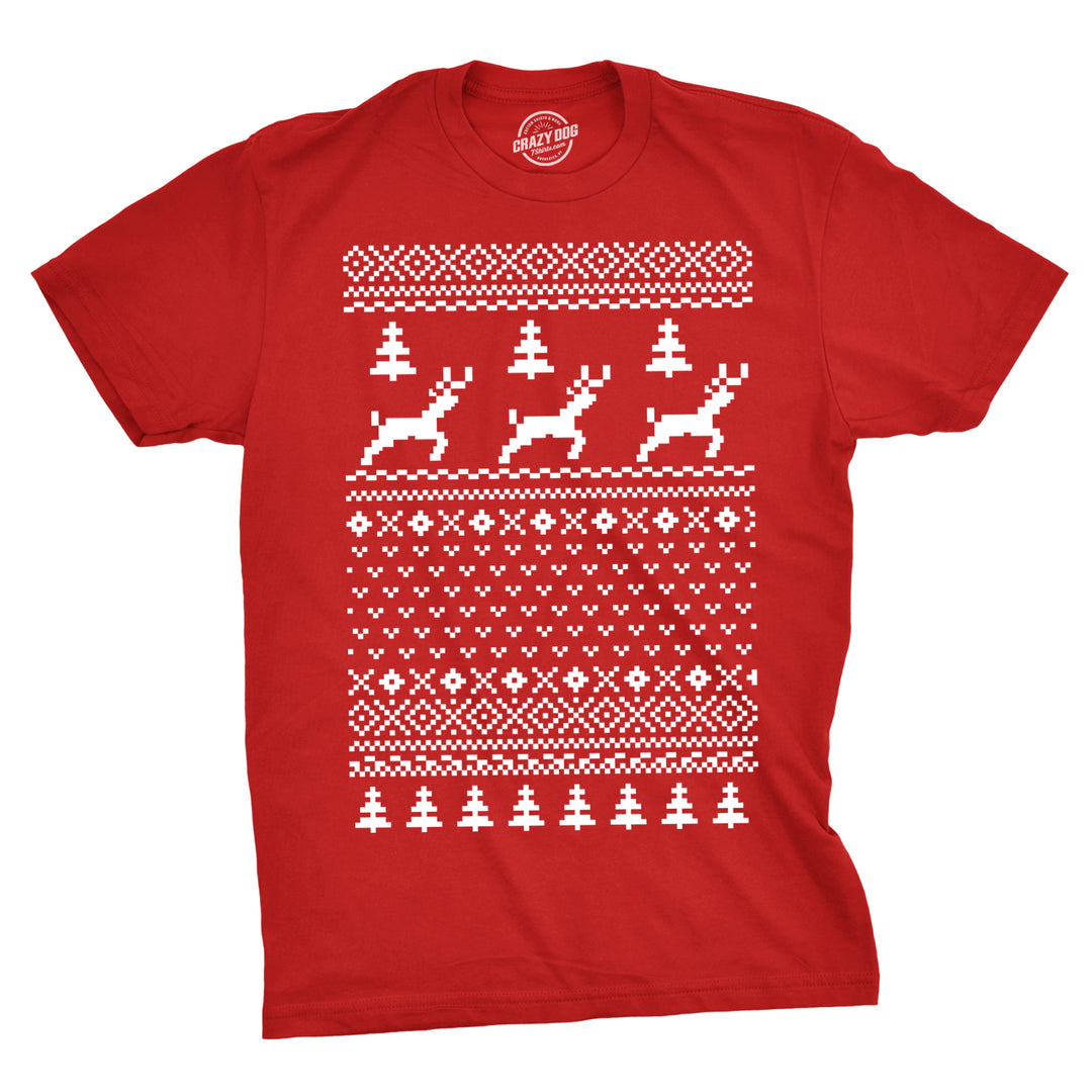 Funny Red Mens T Shirt Nerdy Christmas Ugly Sweater Retro Tee