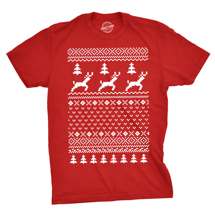 Funny Red Mens T Shirt Nerdy Christmas Ugly Sweater Retro Tee