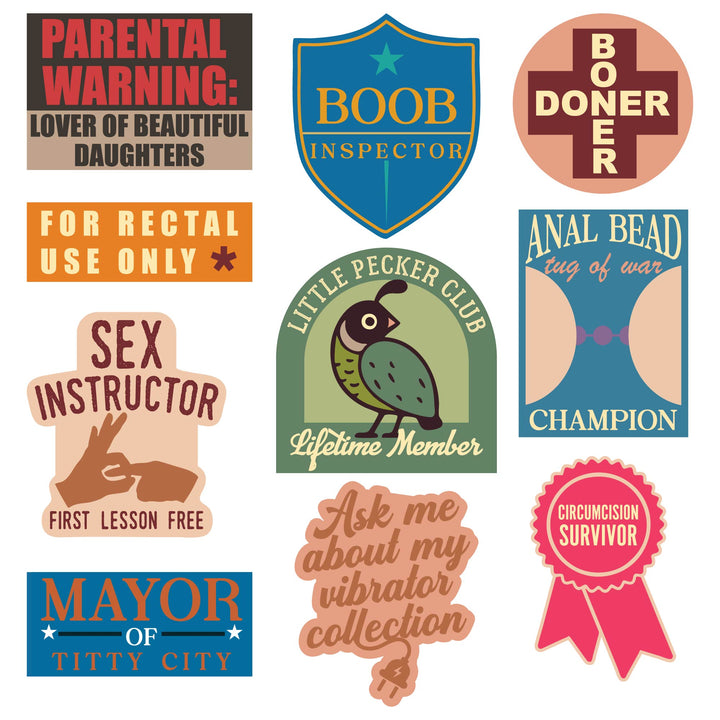 Funny Multi Ridiculous Stickers Nerdy offensive sex Tee