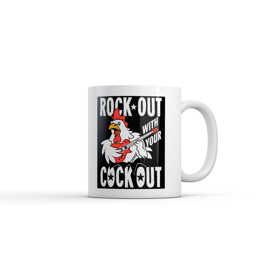 Funny White Rock Out With Your Cock Out Coffee Mug Nerdy animal music Tee