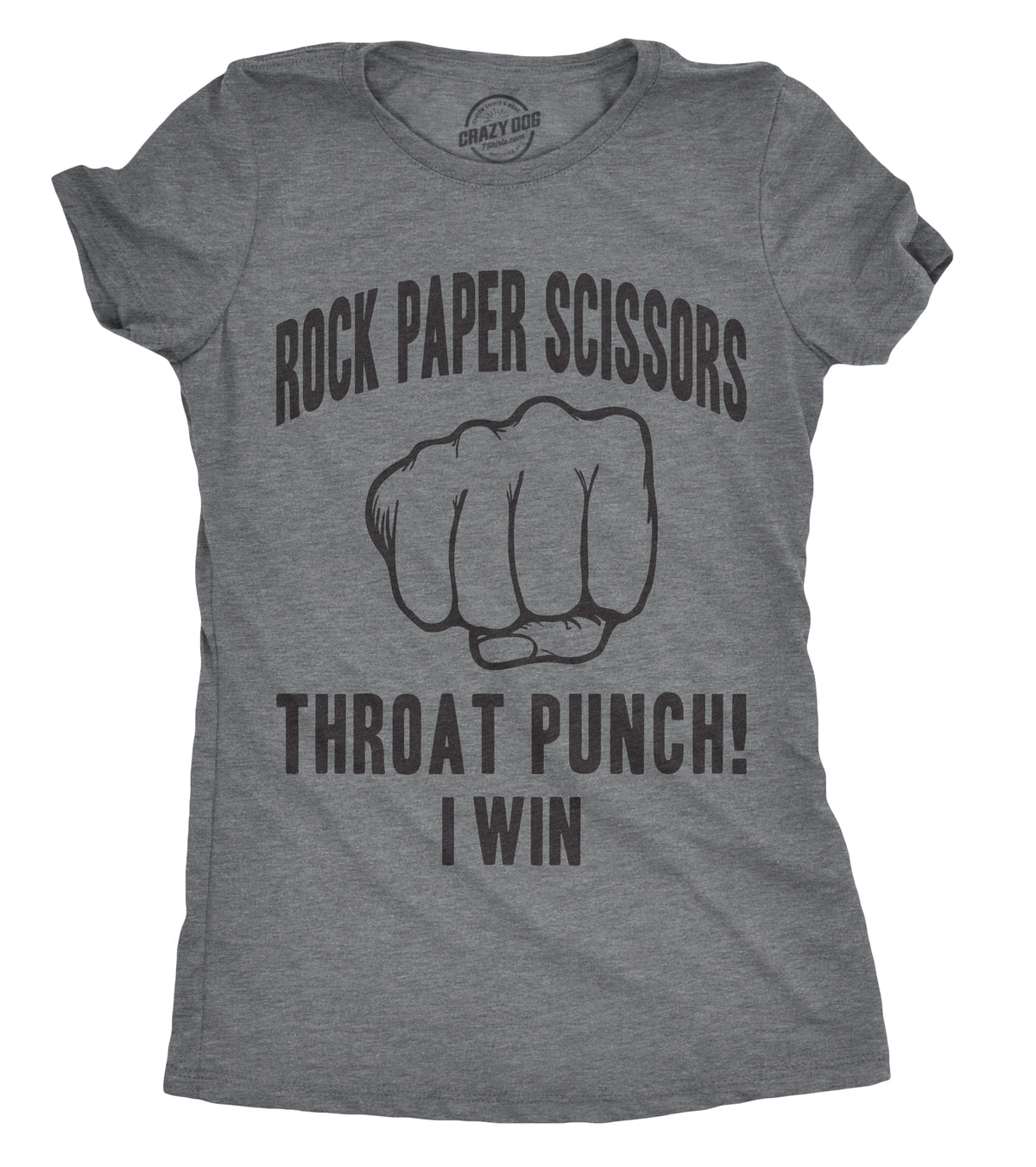 Funny Dark Heather Grey Rock Paper Scissors Throat Punch Womens T Shirt Nerdy Sarcastic Tee