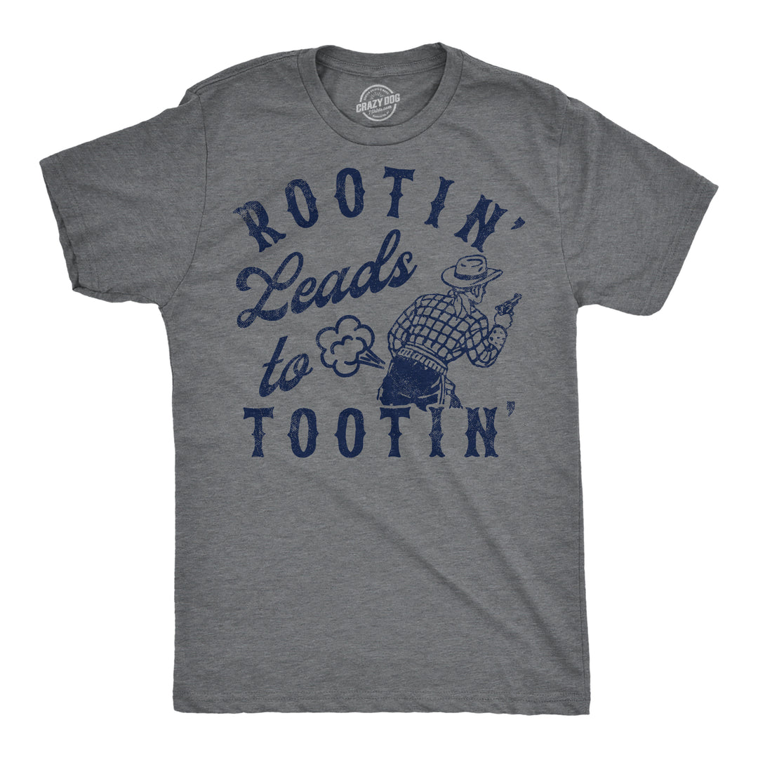 Funny Dark Heather Grey - Rootin' Rootin Leads To Tootin Mens T Shirt Nerdy Toilet sarcastic Tee