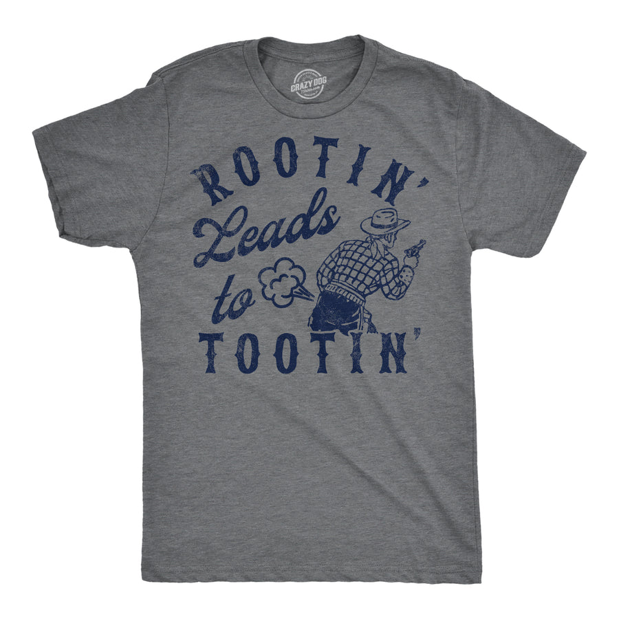 Funny Dark Heather Grey - Rootin' Rootin Leads To Tootin Mens T Shirt Nerdy Toilet sarcastic Tee