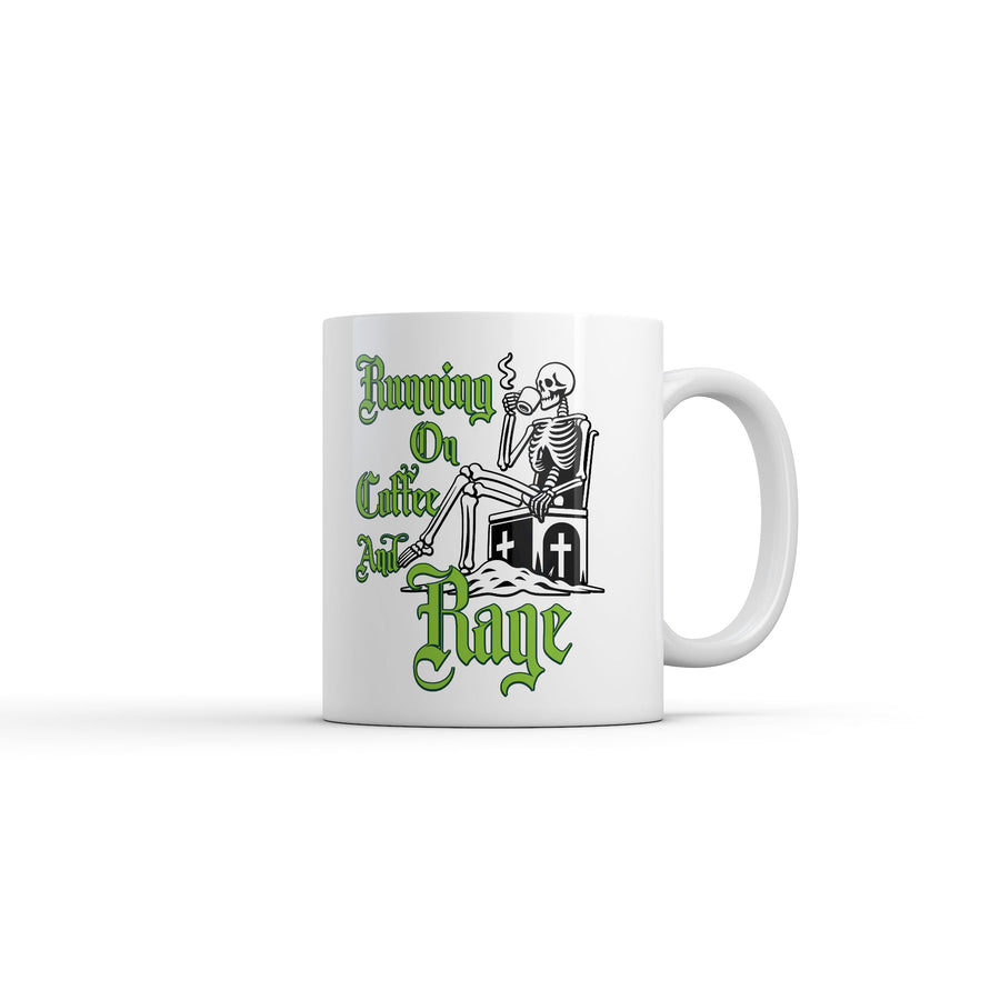 Funny White Running On Coffee And Rage Coffee Mug Nerdy Coffee sarcastic Tee