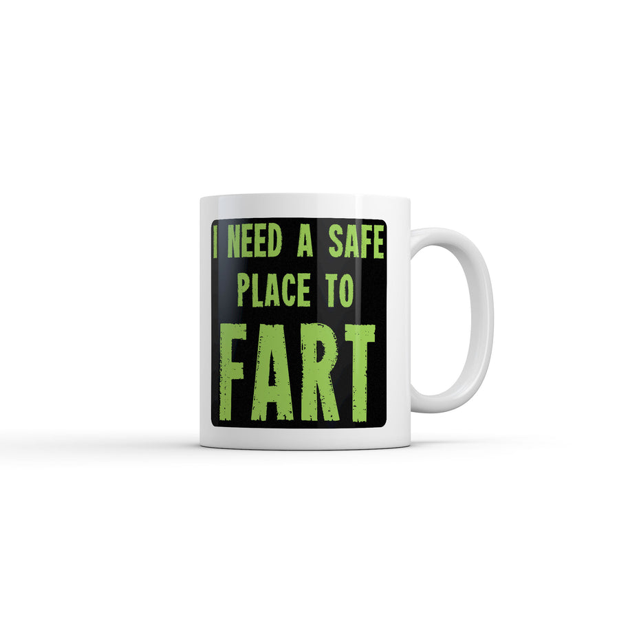 Funny White I Need A Safe Place to Fart Coffee Mug Nerdy Toilet Tee
