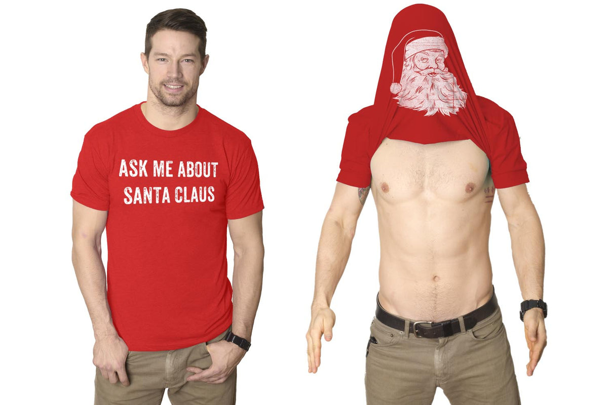 Funny Red Ask Me About Santa Claus Flip Mens T Shirt Nerdy Christmas Flip Tee