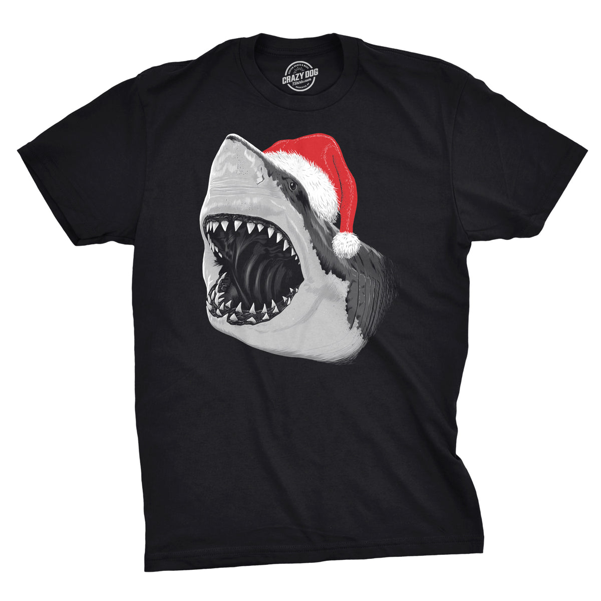 Funny Black Santa Jaws Mens T Shirt Nerdy Christmas Shark Week Tee